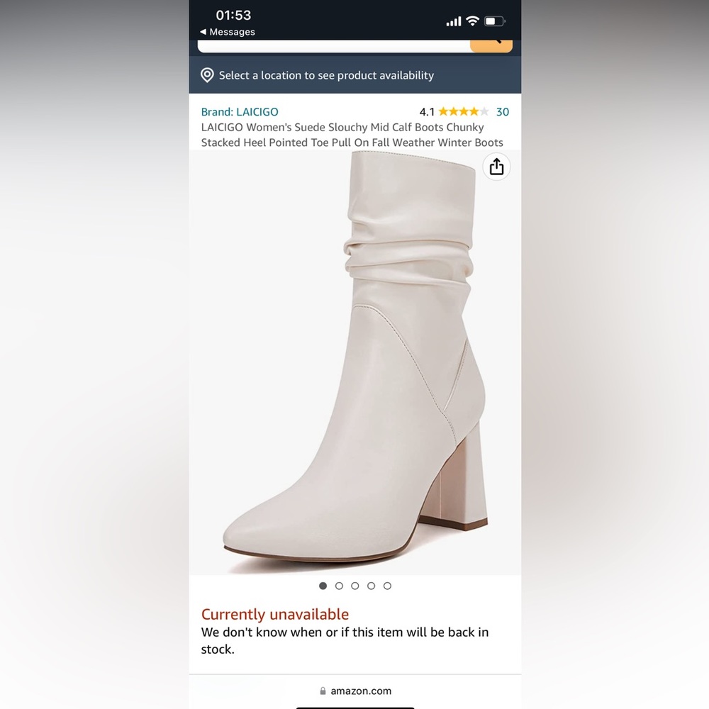 Women's Cream Slouchy Mid-Calf Heeled Boots